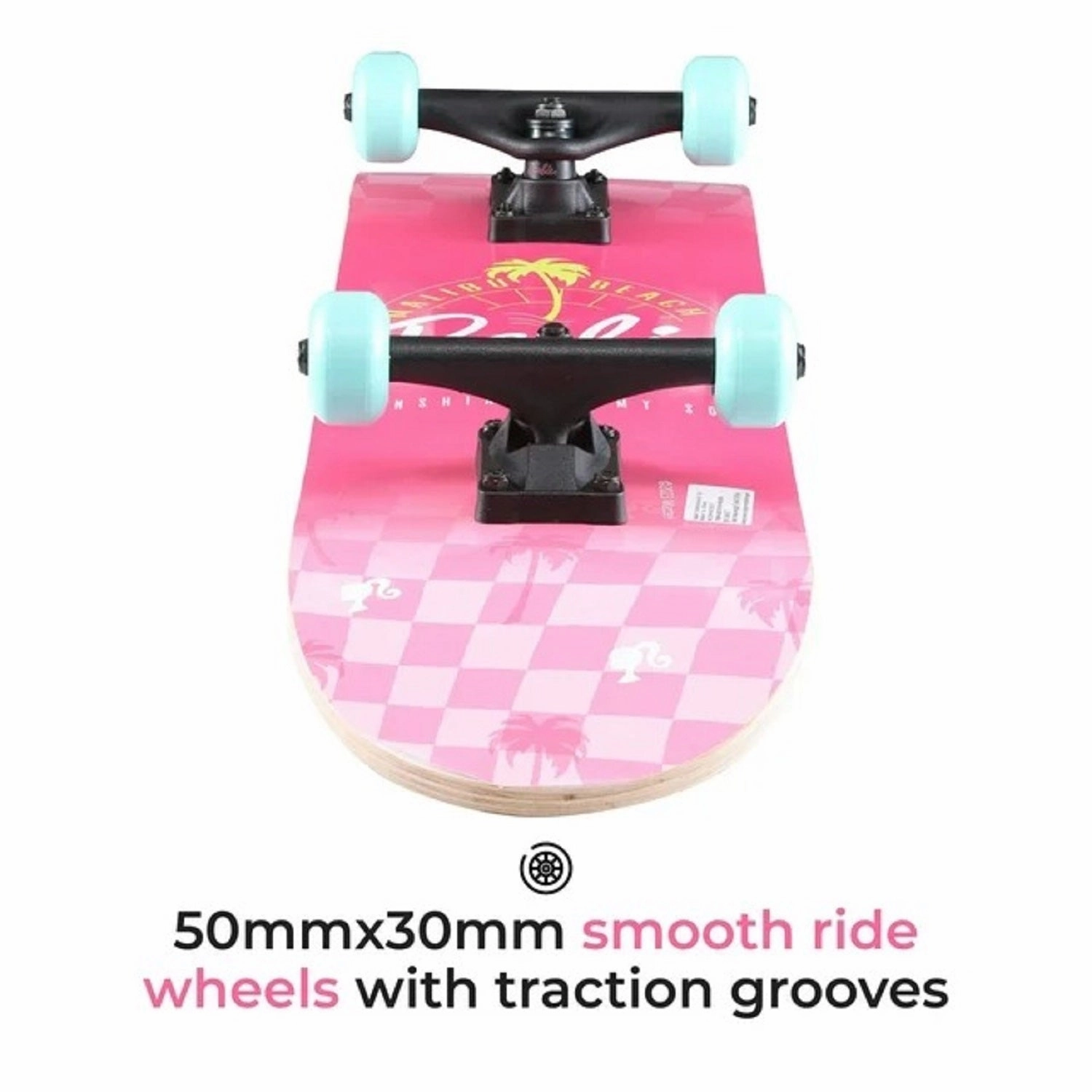 Barbie BO31059-PNKCHK Malibu Beach 31" Complete Skateboard, Pink Checkered, Kids Ages 6 , Pink
