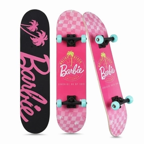 Barbie BO31059-PNKCHK Malibu Beach 31" Complete Skateboard, Pink Checkered, Kids Ages 6 , Pink