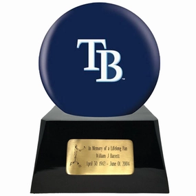 Baseball Cremation Urn with Optional Tampa Bay Rays Ball Decor and Custom Metal Plaque