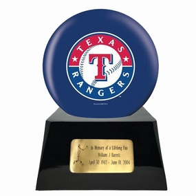 Baseball Cremation Urn with Optional Texas Rangers Ball Decor and Custom Metal Plaque