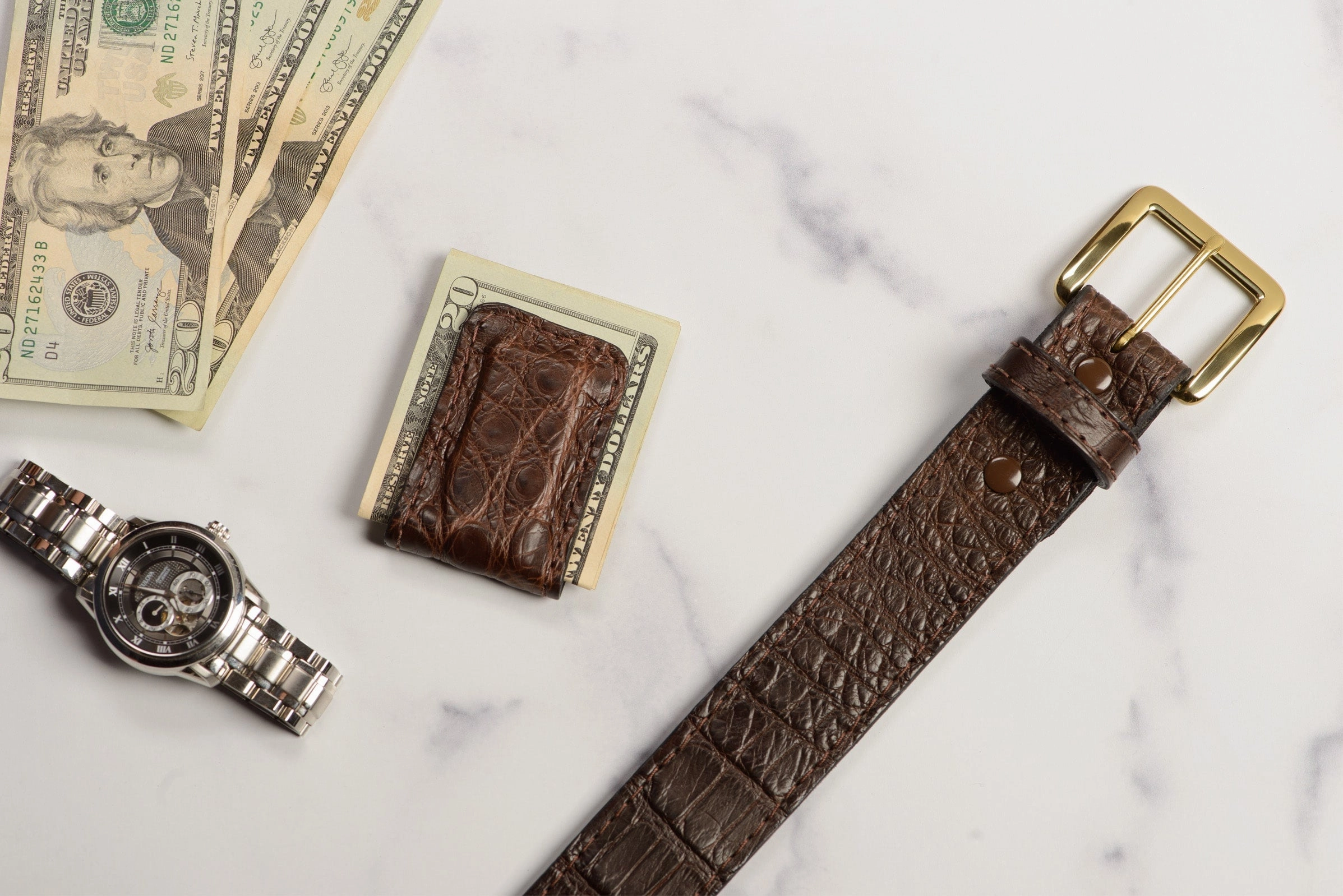 Brown Alligator Men's Magnetic Money Clip