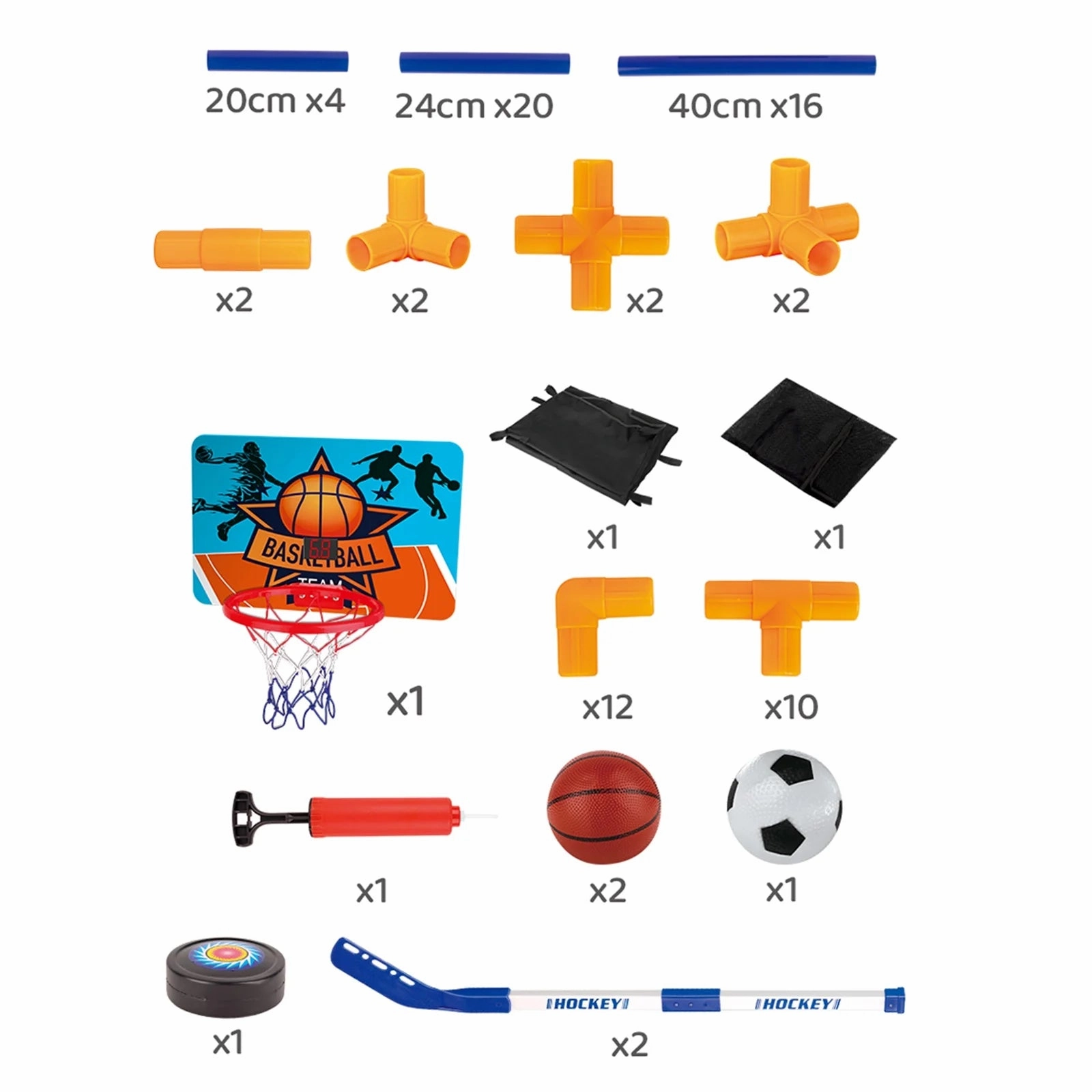 Bruce & Shark T034-002 3 in 1 Kids Basketball Football Hockey Game Toy Set, Indoor Outdoor Hoop Arcade Game for Kids