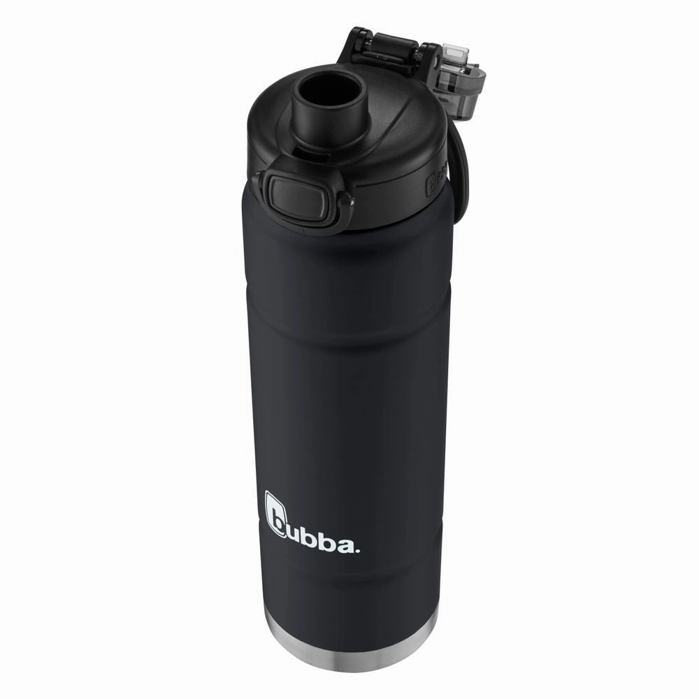 bubba 2166414 Trailblazer Stainless Steel Water Bottle Push Button Lid Rubberized Black Licorice, 24 fl oz.