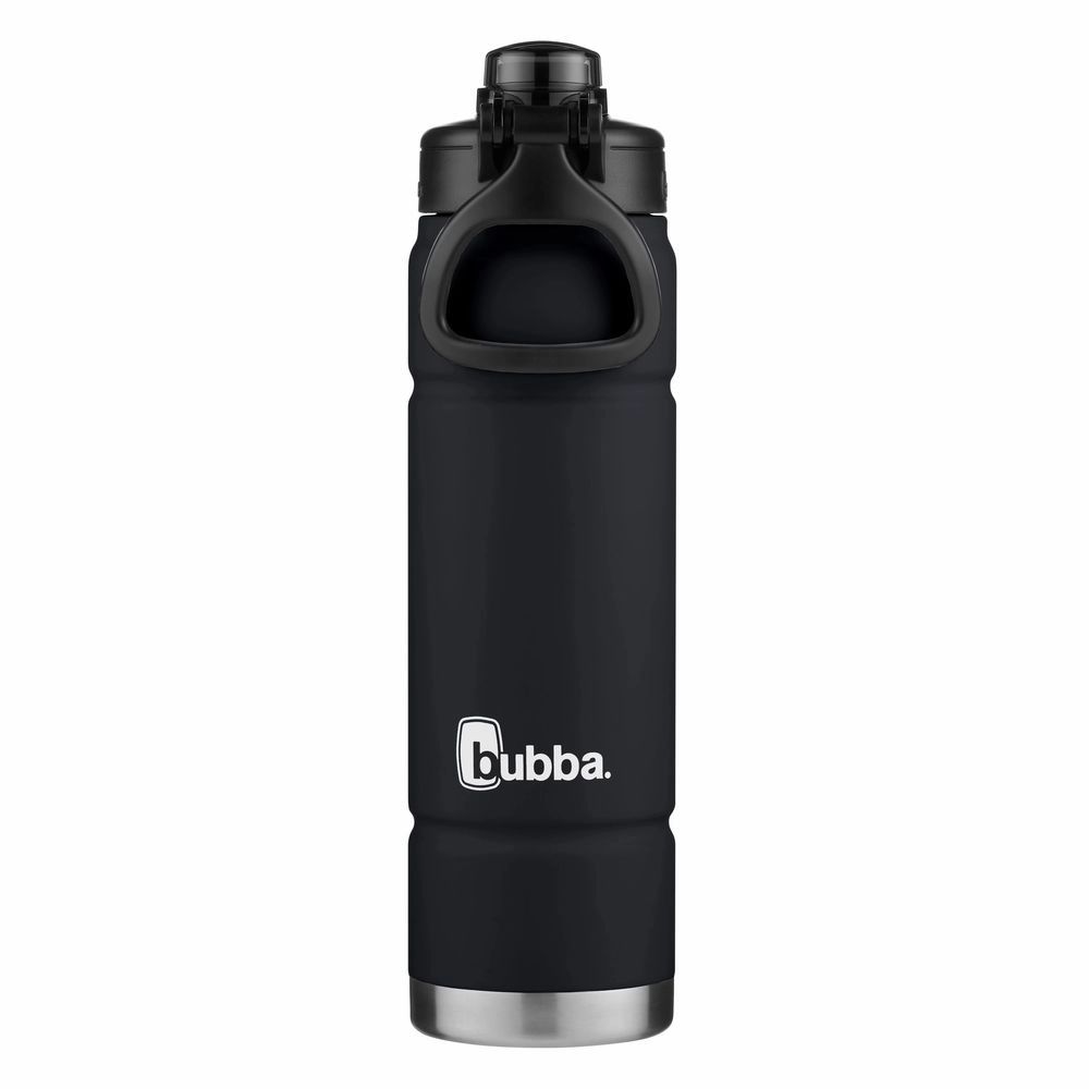 bubba 2166414 Trailblazer Stainless Steel Water Bottle Push Button Lid Rubberized Black Licorice, 24 fl oz.