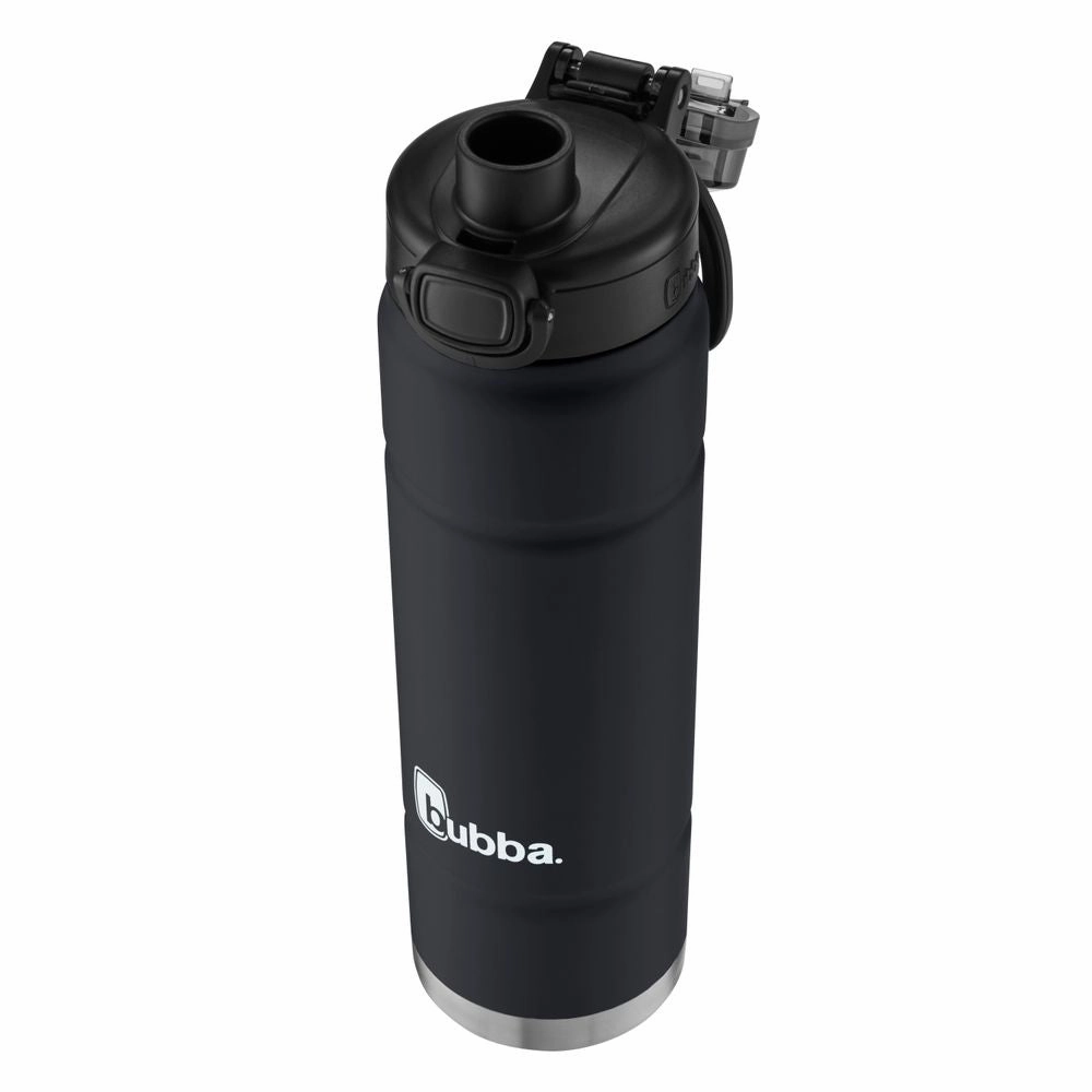 bubba 2166414 Trailblazer Stainless Steel Water Bottle Push Button Lid Rubberized Black Licorice, 24 fl oz.