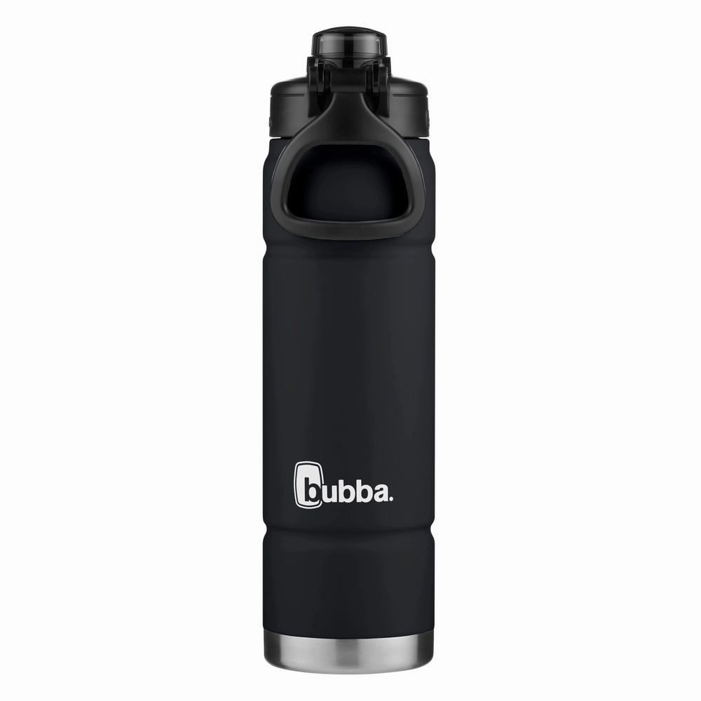 bubba 2166414 Trailblazer Stainless Steel Water Bottle Push Button Lid Rubberized Black Licorice, 24 fl oz.