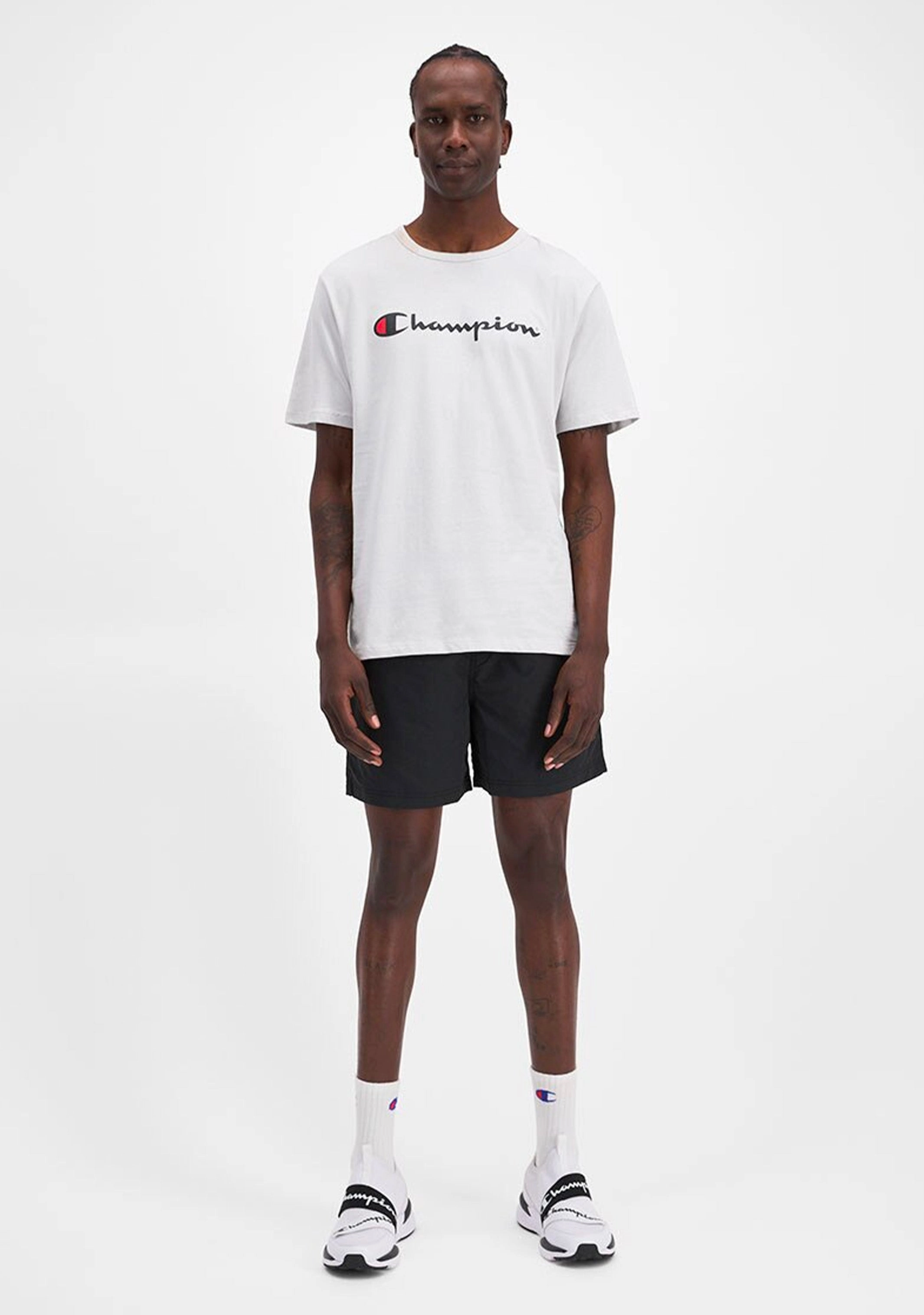 Champion Men's Script Logo Short Sleeve Tee Ivory White
