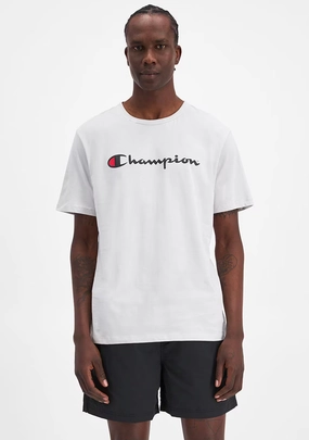 Champion Men's Script Logo Short Sleeve Tee Ivory White
