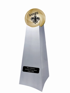 Championship Trophy Cremation Urn with Optional Football and New Orleans Saints Ball Decor and Custom Metal Plaque