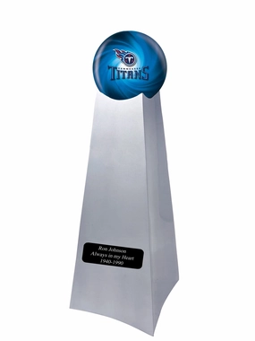 Championship Trophy Cremation Urn with Optional Football and Tennessee Titans Ball Decor and Custom Metal Plaque