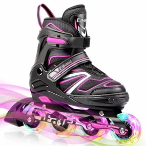 Cifaisi C3-Pink-L Adjustable Inline Skates with Illuminating Wheels for Kids and Adults, Pink, Large(6.5-8)