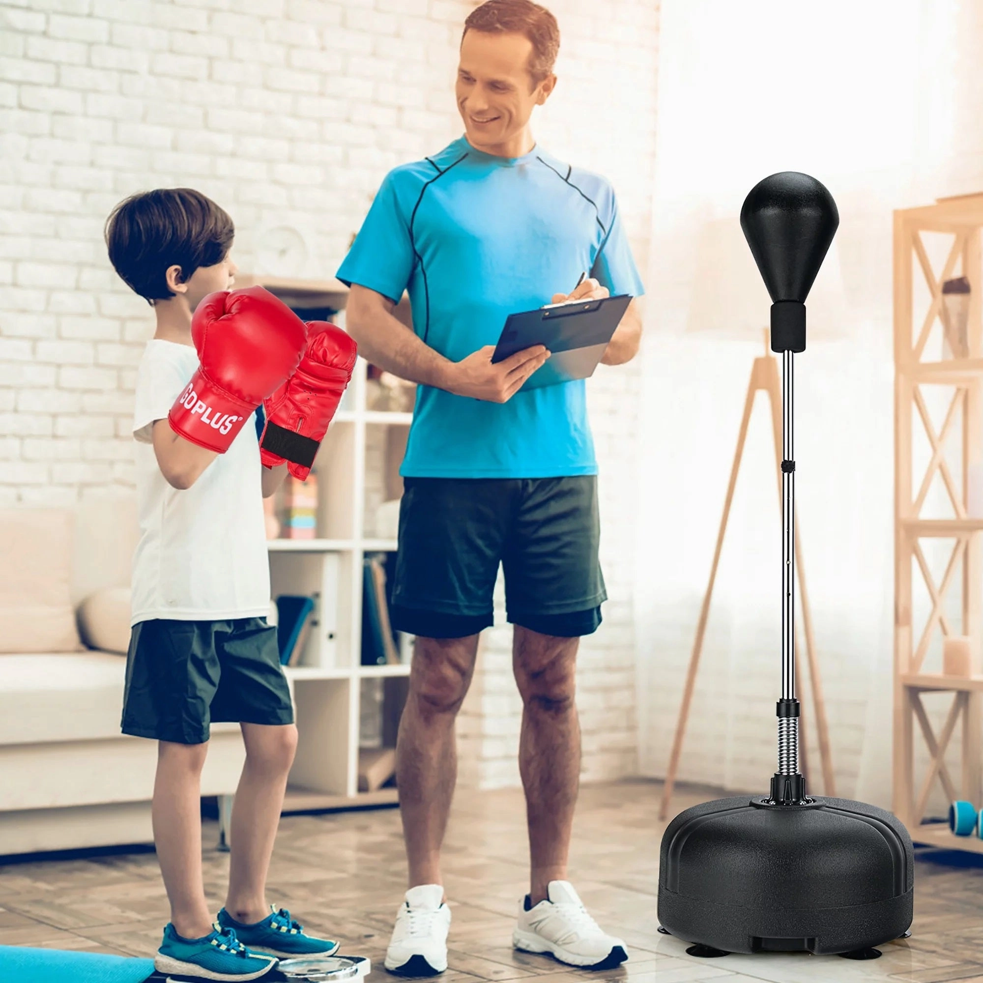 Costway SP37558 Goplus Freestanding Punching Bag w/Stand Boxing Gloves for Adult Kids Adjustable, Black