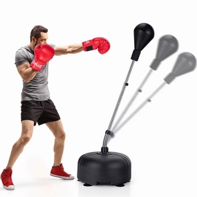 Costway SP37558 Goplus Freestanding Punching Bag w/Stand Boxing Gloves for Adult Kids Adjustable, Black