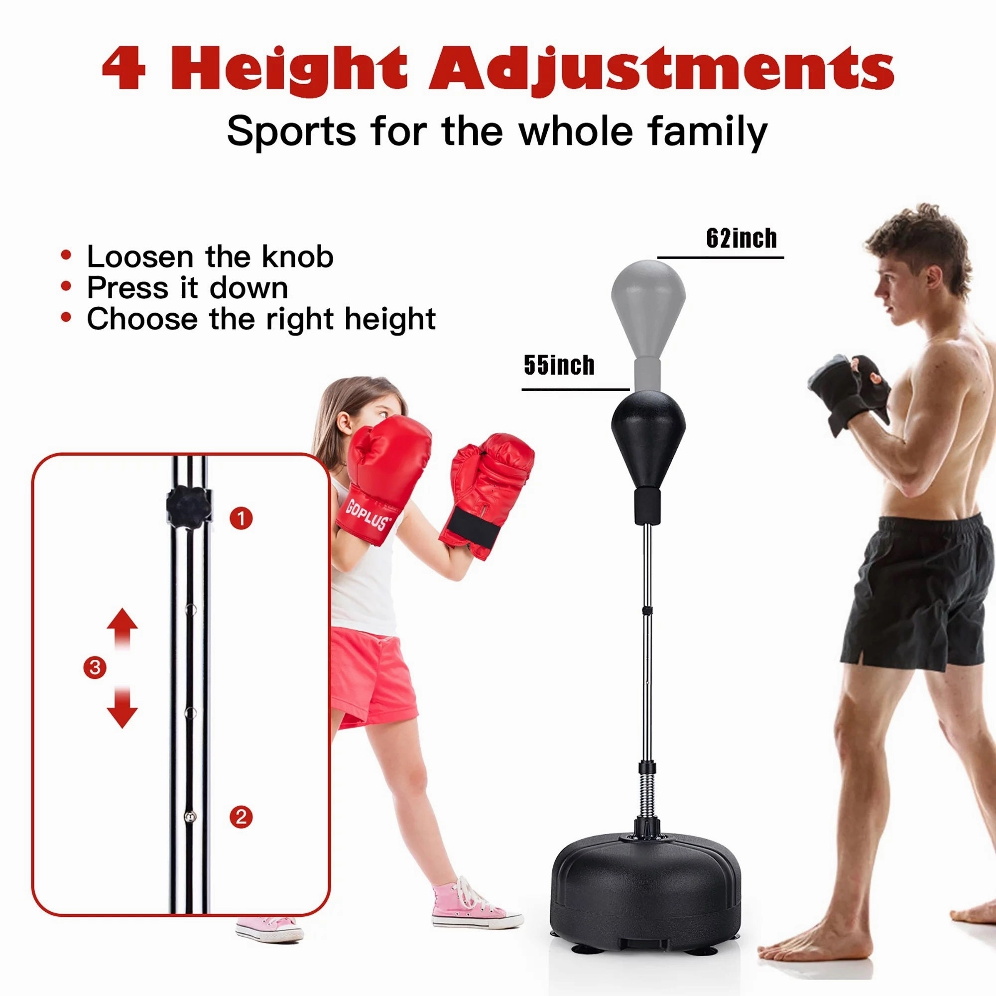 Costway SP37558 Goplus Freestanding Punching Bag w/Stand Boxing Gloves for Adult Kids Adjustable, Black