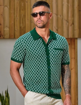 Ecru/Green Block Print S/S Shirt