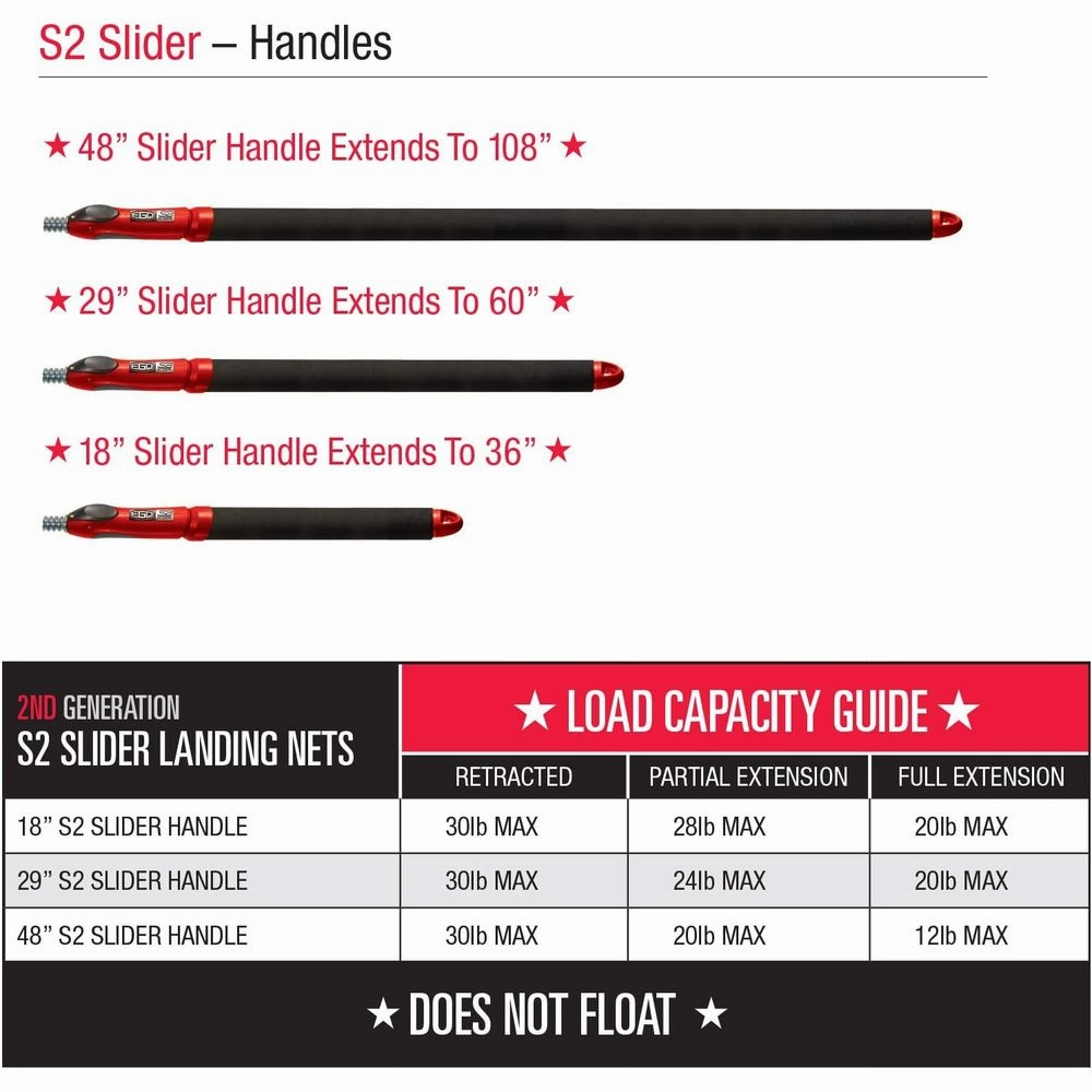 EGO 72060BP S2 Slider Landing Net - Nylon - 17''x19'' Hoop, 29''-60'' Handle