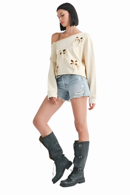 Emory Park ONE SHOULDER FRENCH TERRY SWEATSHIRT WITH CUTOUT DETAIL