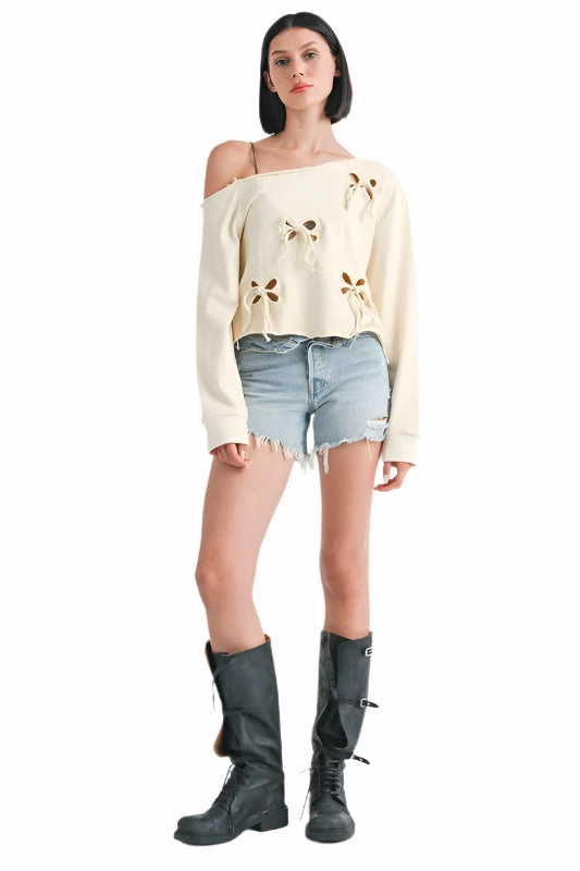 Emory Park ONE SHOULDER FRENCH TERRY SWEATSHIRT WITH CUTOUT DETAIL