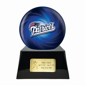 Football Cremation Urn with Optional New England Patriots Ball Decor and Custom Metal Plaque