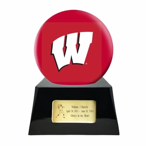 Football Cremation Urn with Optional Wisconsin Badgers Ball Decor and Custom Metal Plaque