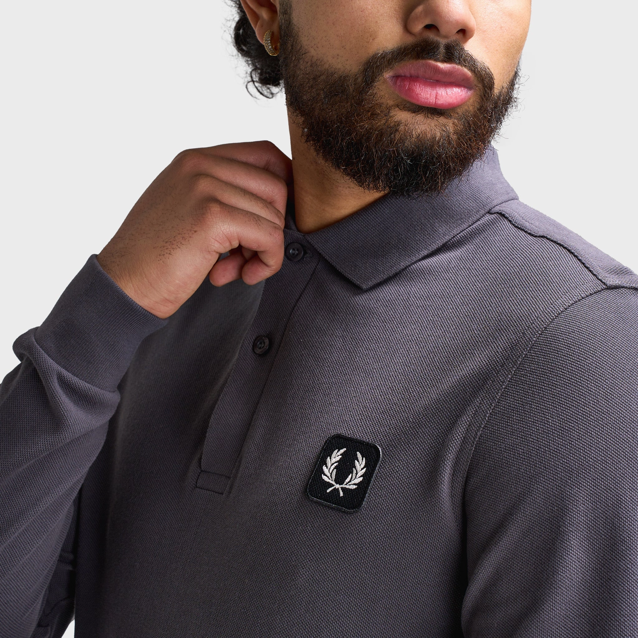Fred Perry Badge Long Sleeve Polo / Gunmetal