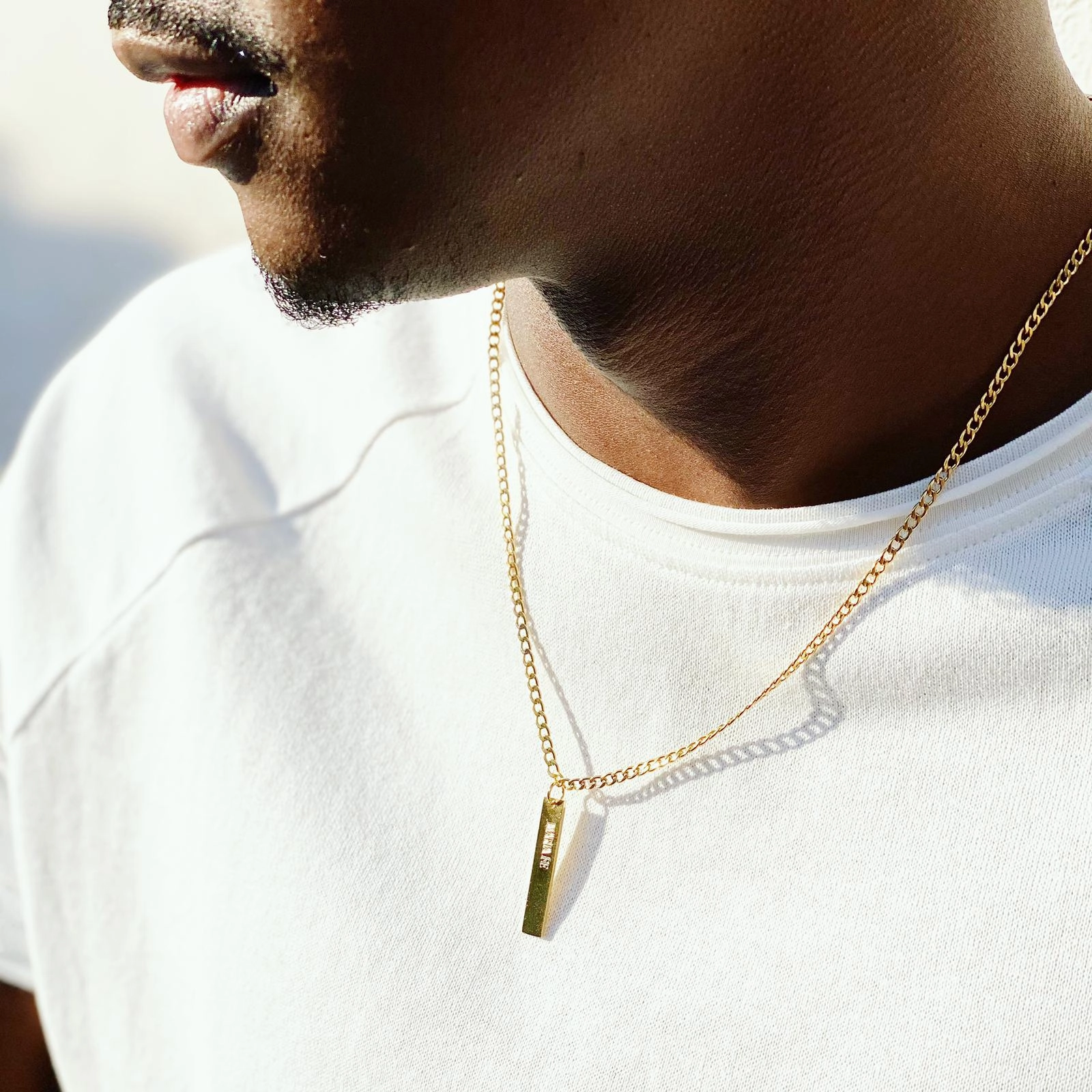 Gold Men's Personalized Bar Necklace