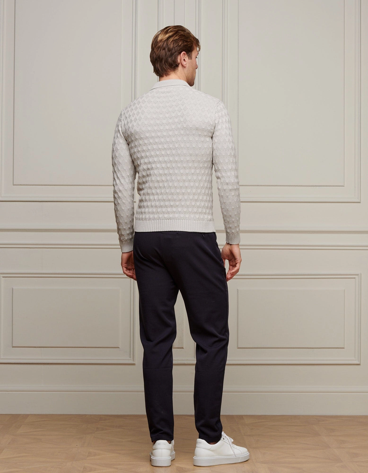 Grey Diamond Knit Polo