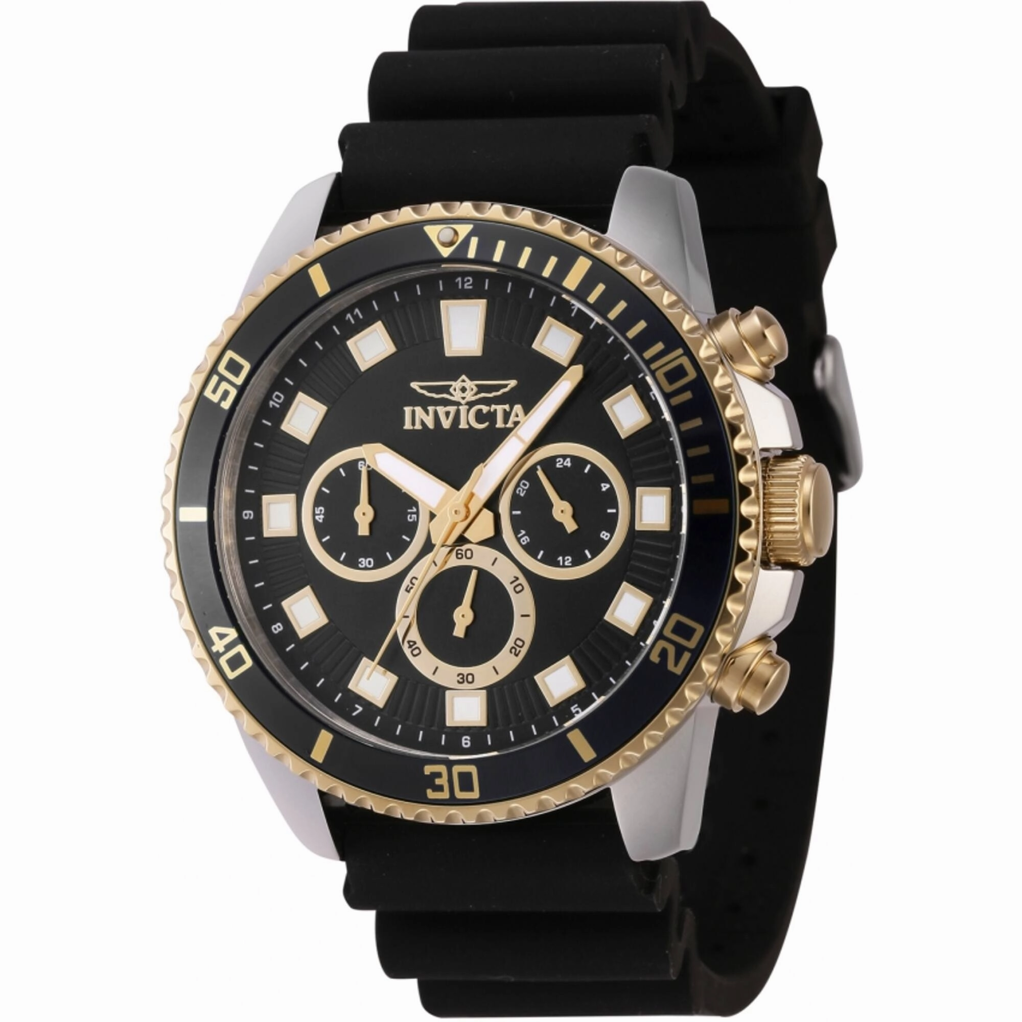 Invicta Men's Chronograph Watch - Pro Diver Black and Gold Tone Bezel Strap | 46120