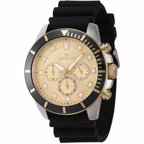 Invicta Men's Watch - Pro Diver Chronograph Black and Gold Tone Bezel Strap | 46084