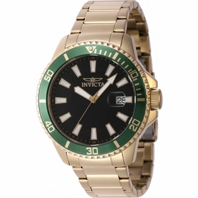 Invicta Men's Watch - Pro Diver Date Quartz Green/Gold Tone Bezel Bracelet | 46138