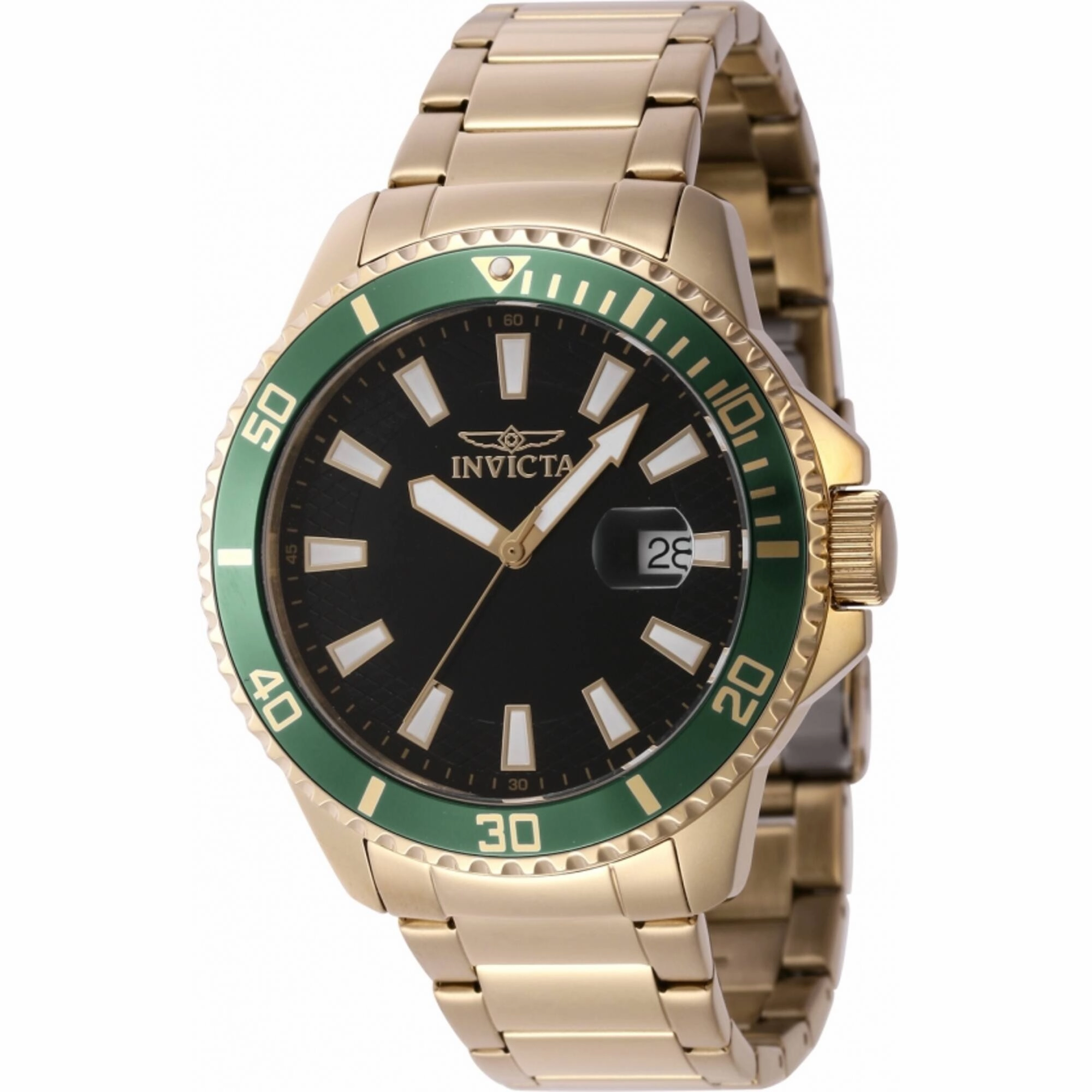 Invicta Men's Watch - Pro Diver Date Quartz Green/Gold Tone Bezel Bracelet | 46138