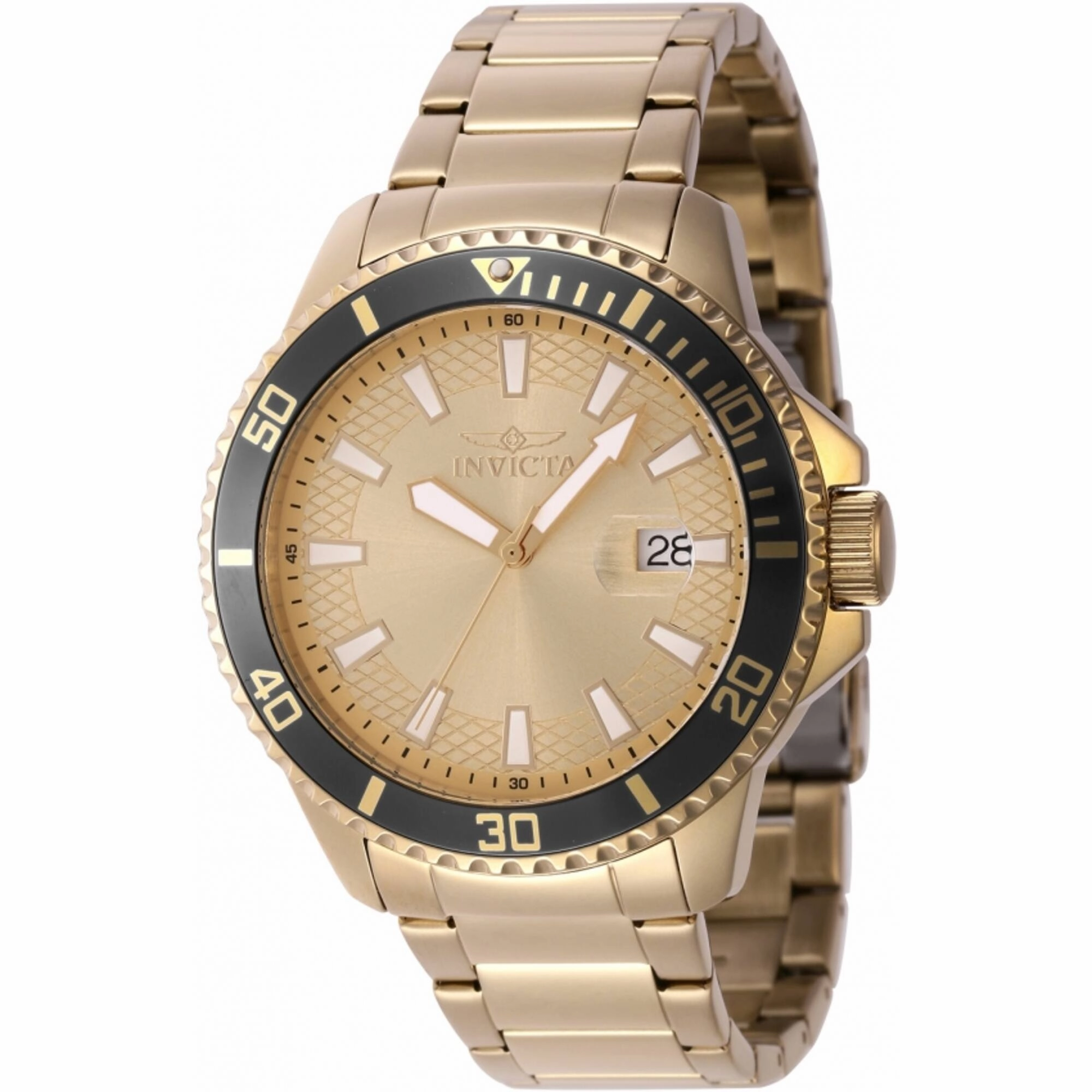 Invicta Men's Watch - Pro Diver Quartz Date Black/Gold Tone Bezel Bracelet | 46140