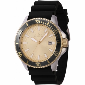 Invicta Men's Watch - Pro Diver Quartz Date Gold Tone Dial Silicone Strap | 46135