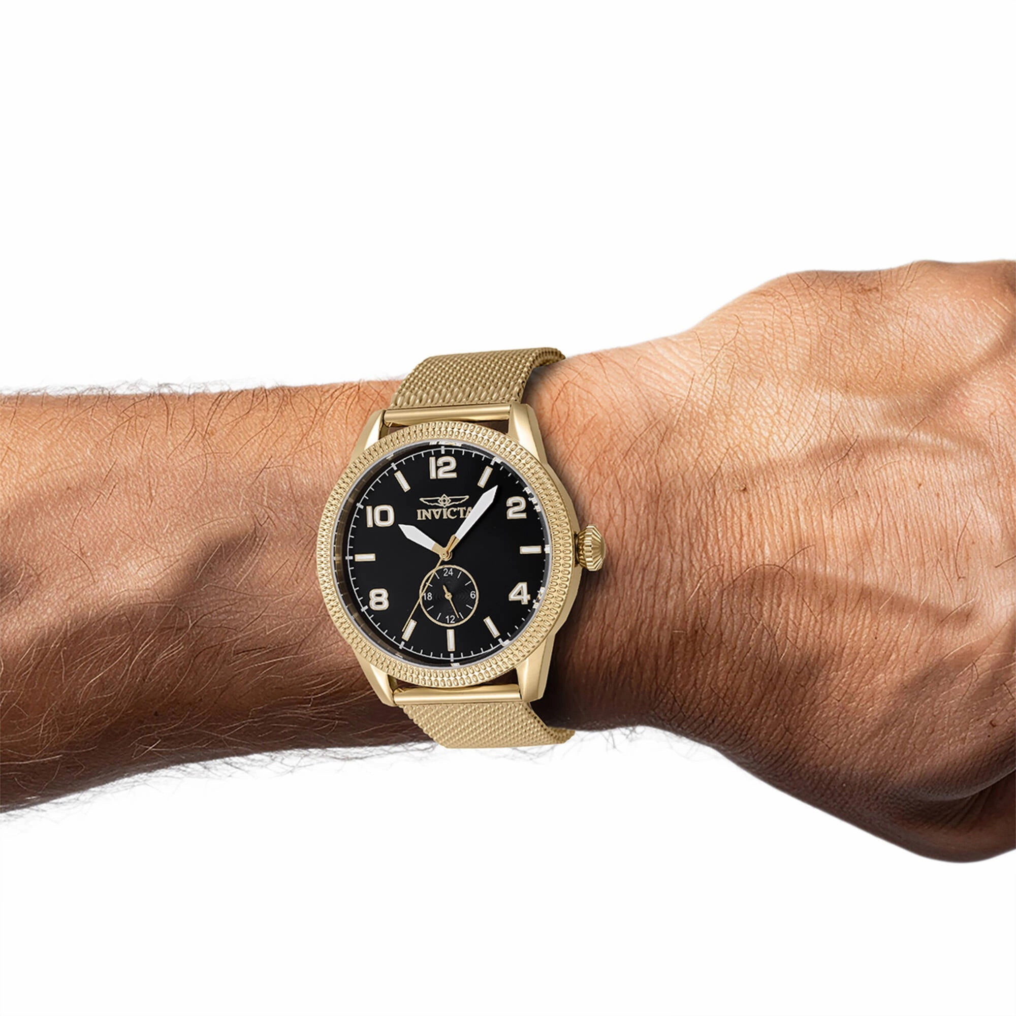 Invicta Men's Watch - Vintage Black Dial Yellow Gold Steel Bracelet Quartz | 47135