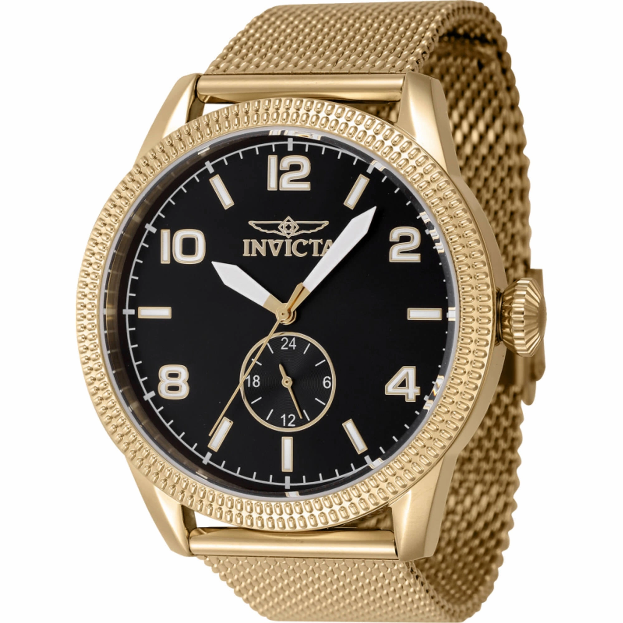 Invicta Men's Watch - Vintage Black Dial Yellow Gold Steel Bracelet Quartz | 47135