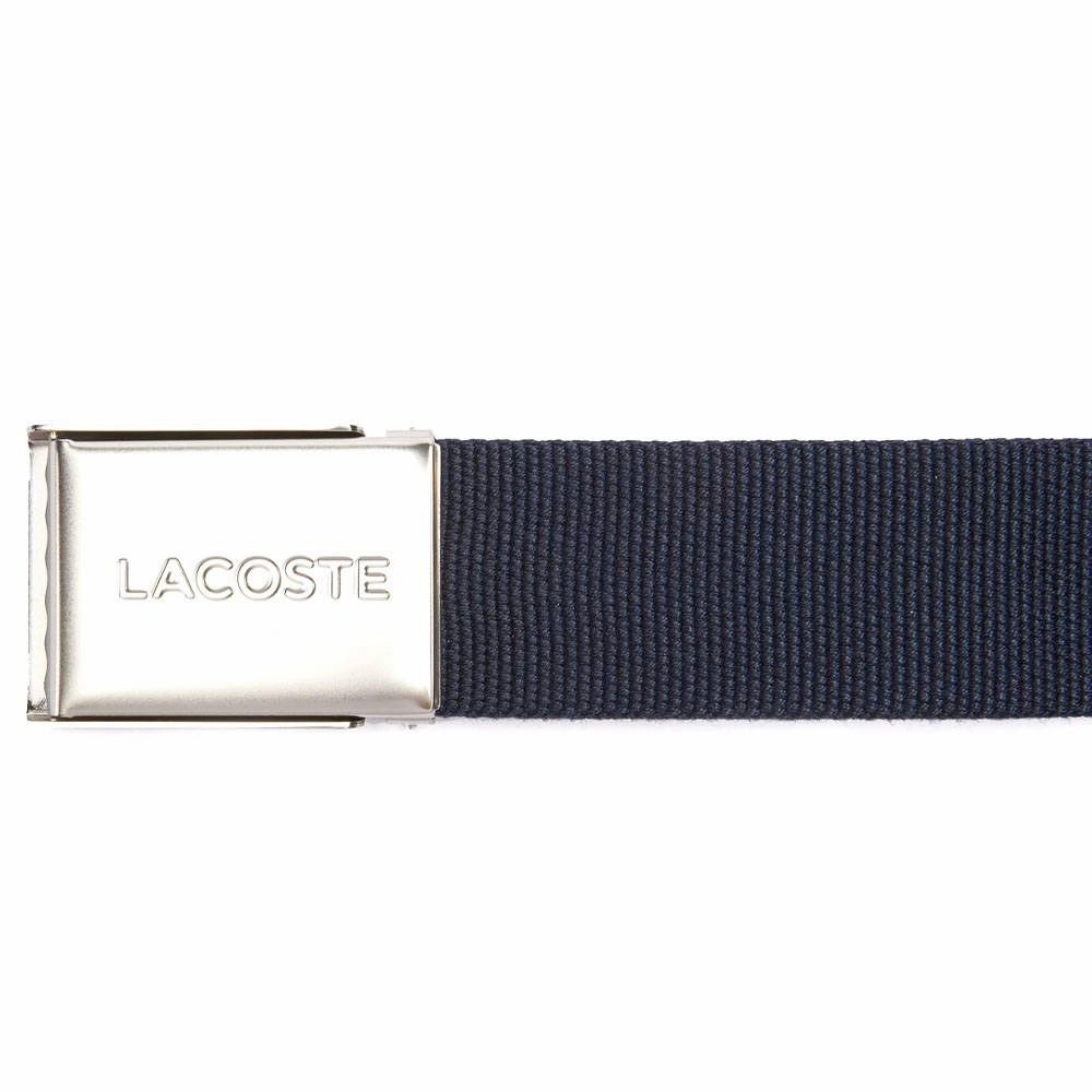 Lacoste Engraved Buckle Woven Fabric Golf Belt Navy - 23 Men