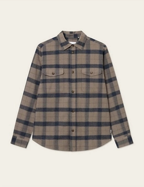 Men's Lennon Flannel Check Overshirt In Desert Taupe/dark Navy