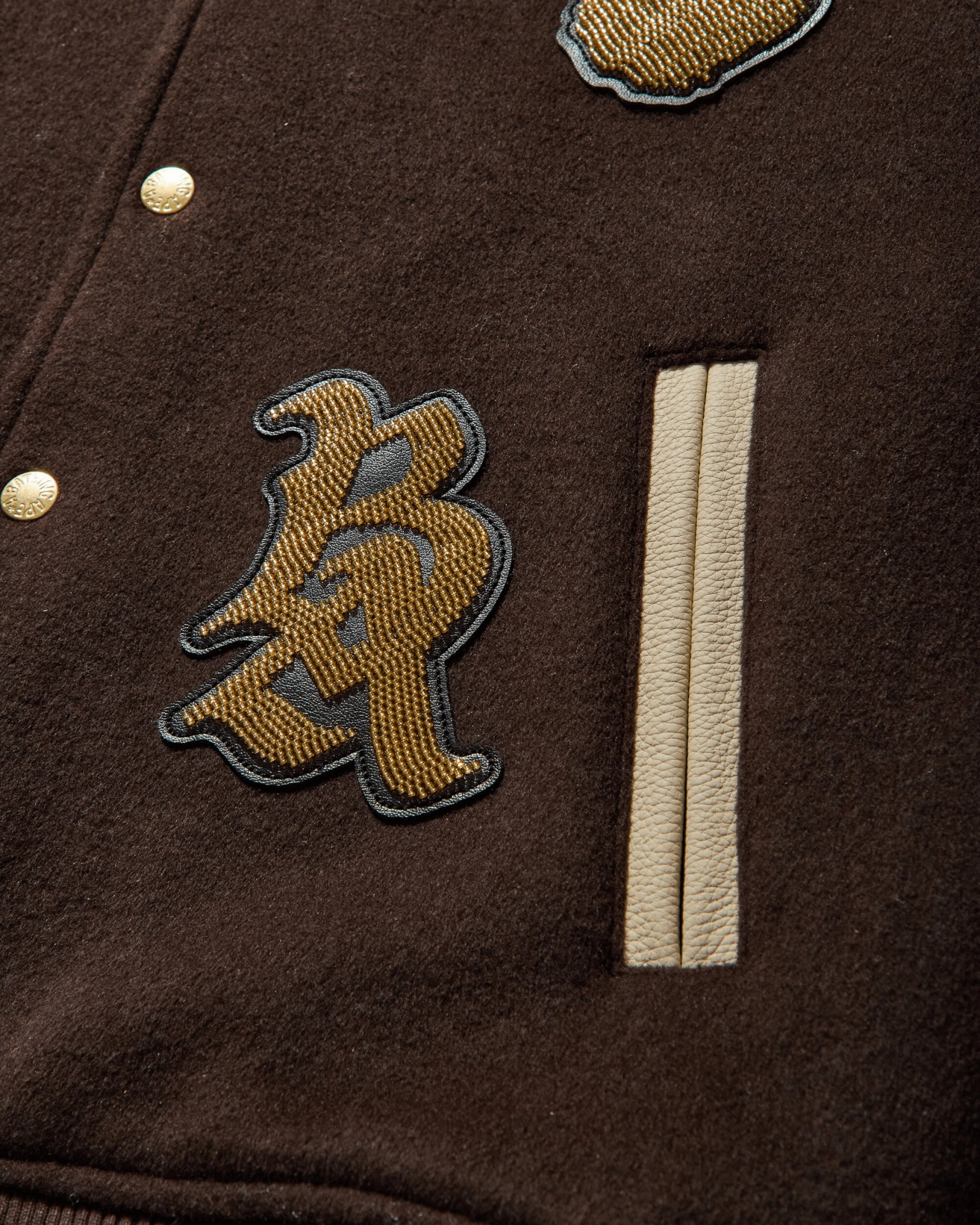 Men's Line Camo Multi Logo Wool Varsity Jacket Brown