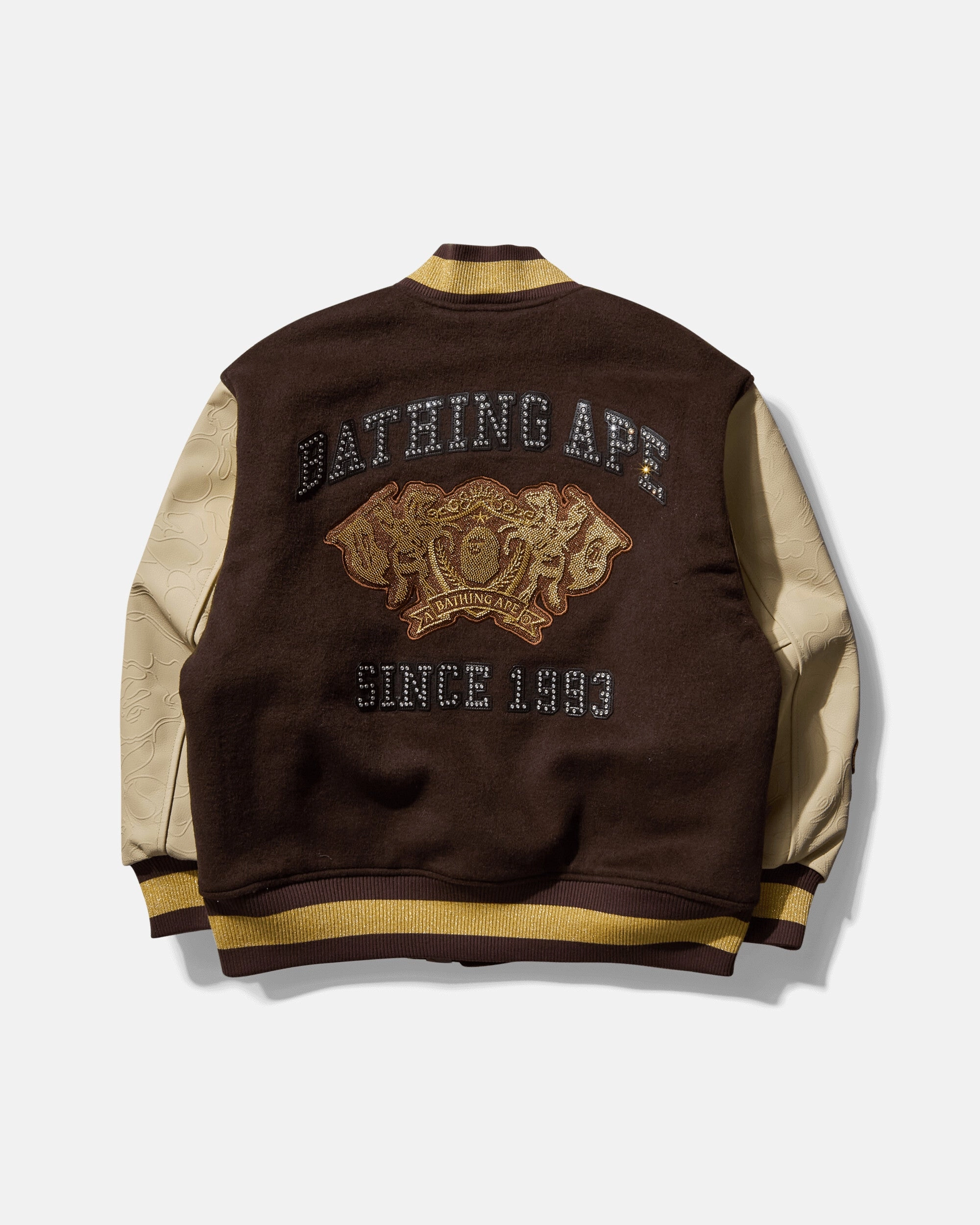 Men's Line Camo Multi Logo Wool Varsity Jacket Brown