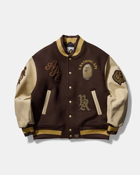 Men's Line Camo Multi Logo Wool Varsity Jacket Brown