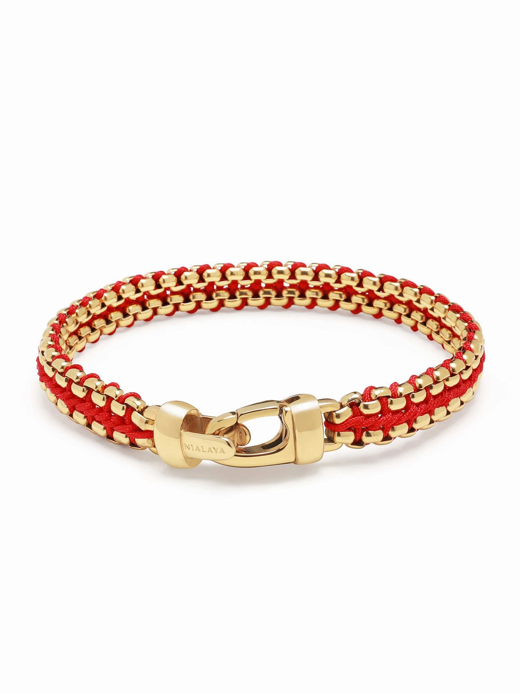 Men's Red Woven 8mm Box Chain Bracelet in Gold