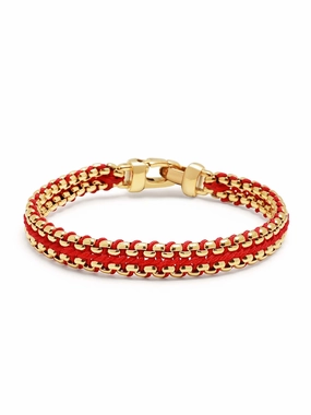 Men's Red Woven 8mm Box Chain Bracelet in Gold