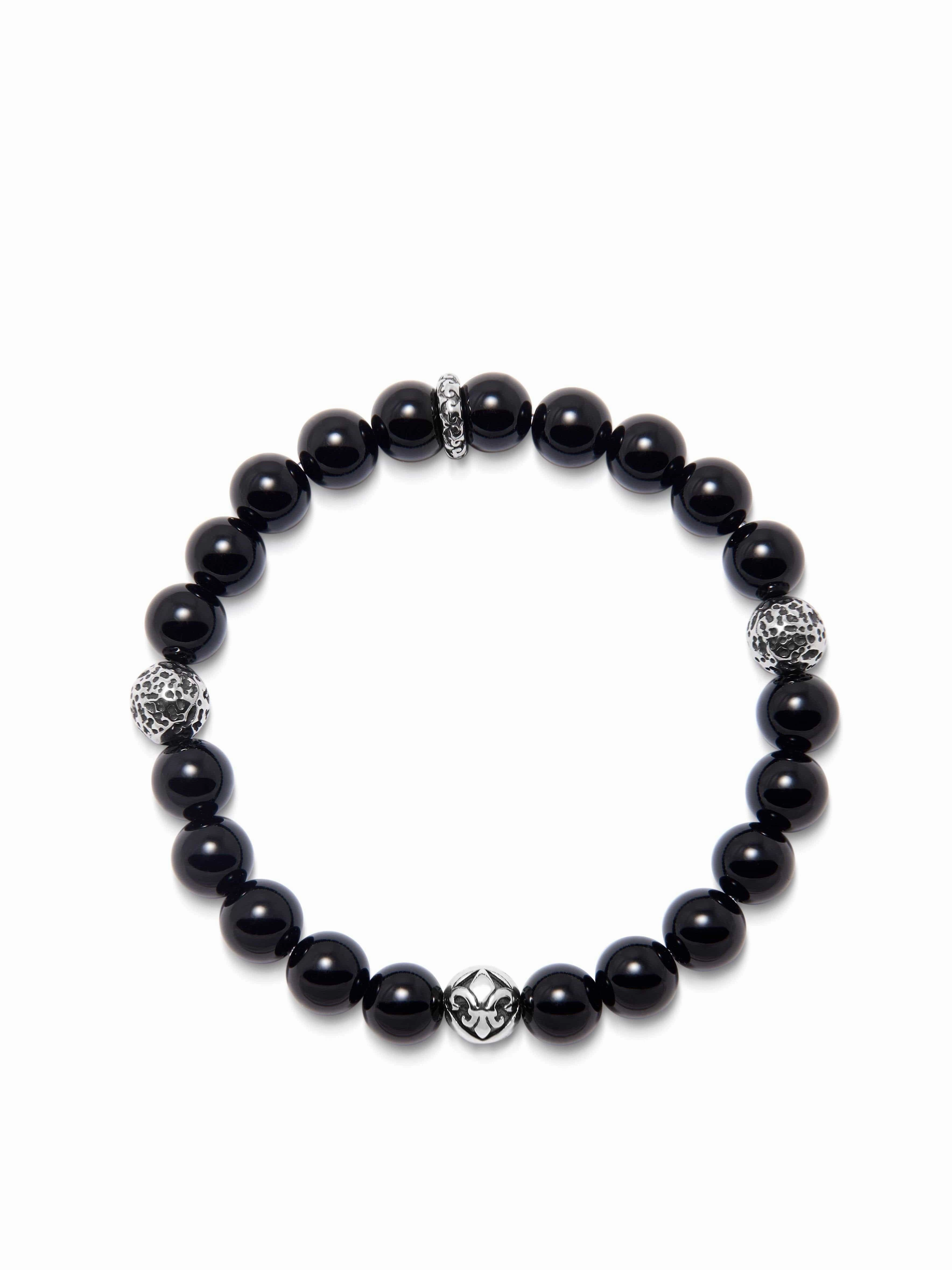 Men's Wristband with 8MM Black Agate and Silver
