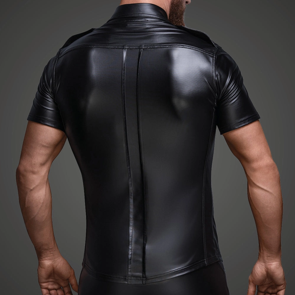 Noir Handmade Powerwetlook Collared Shirt With Front Pockets