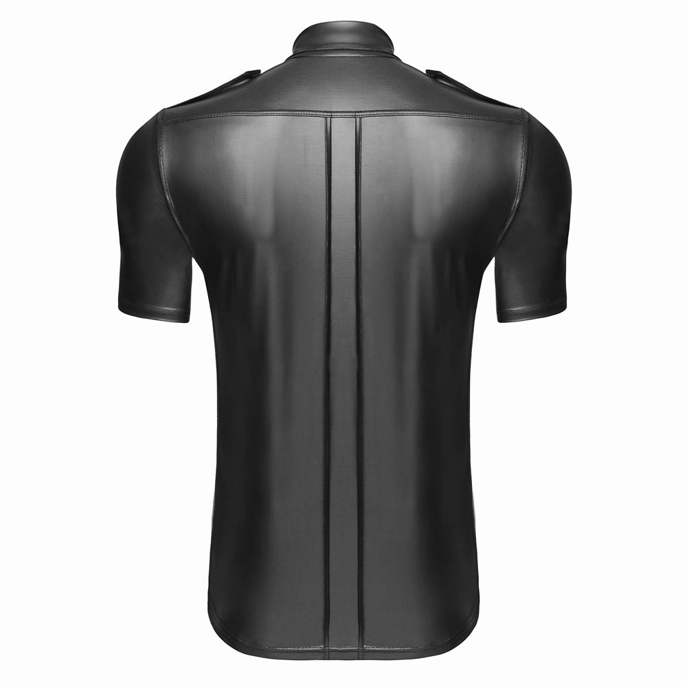 Noir Handmade Powerwetlook Collared Shirt With Front Pockets