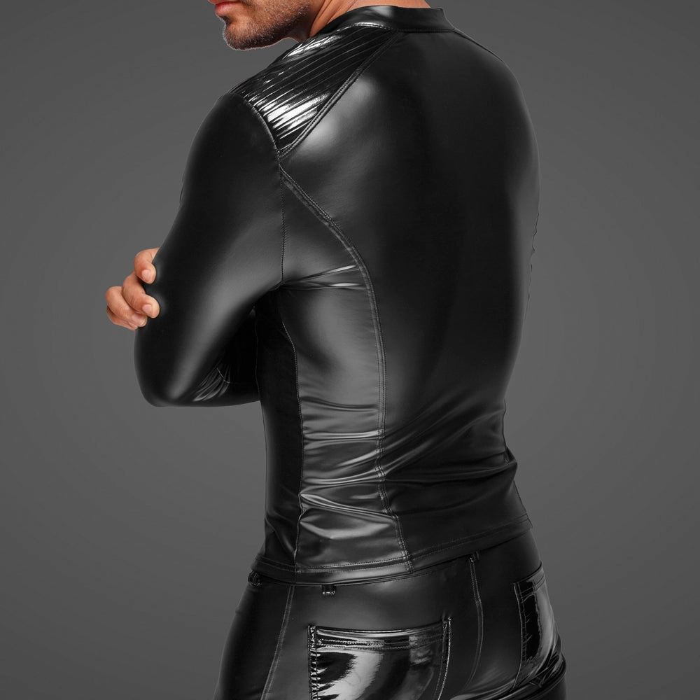 Noir Handmade Powerwetlook Jacket With Pleated PVC Epaulettes