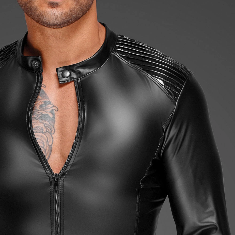 Noir Handmade Powerwetlook Jacket With Pleated PVC Epaulettes