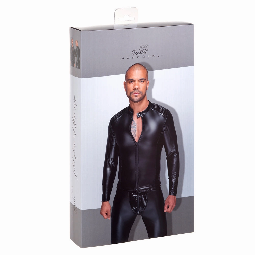 Noir Handmade Powerwetlook Jacket With Pleated PVC Epaulettes