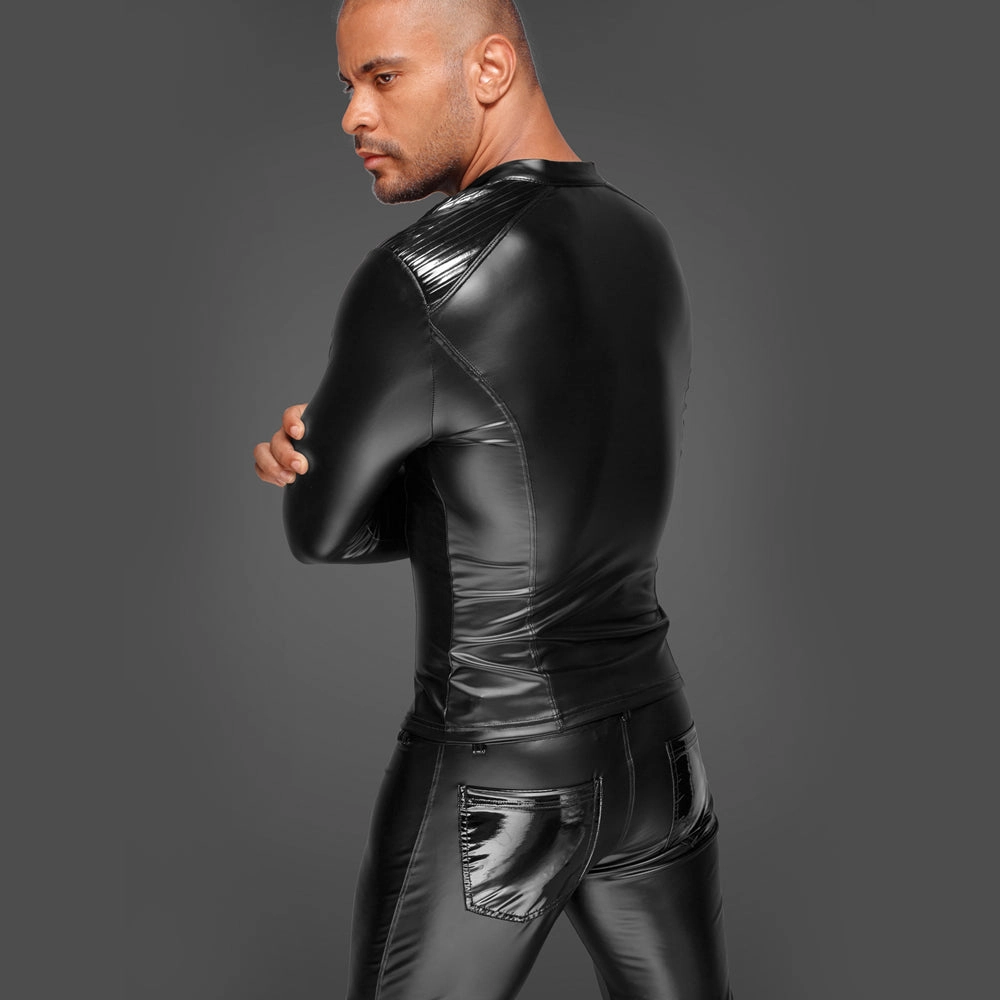 Noir Handmade Powerwetlook Jacket With Pleated PVC Epaulettes