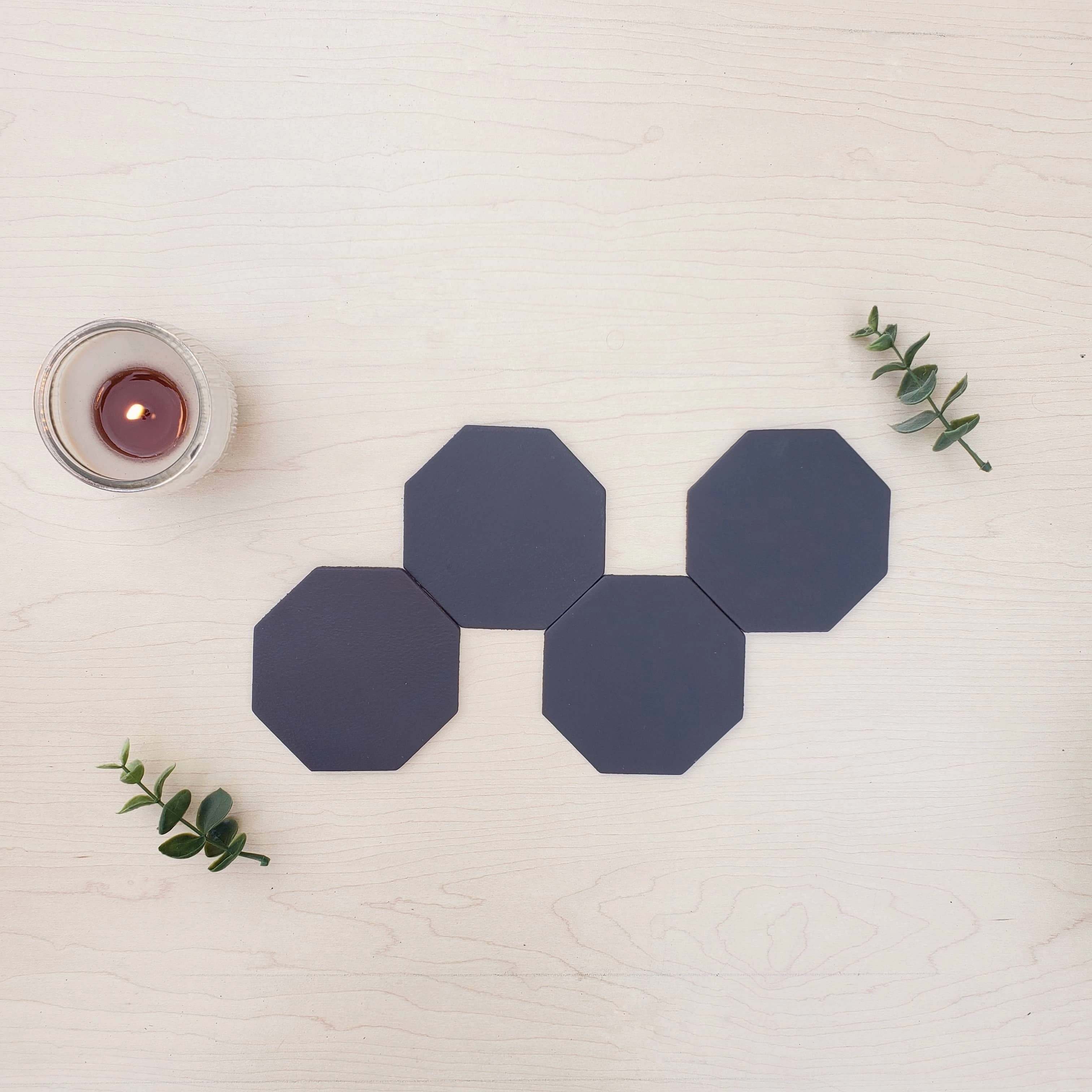 Octagon Leather Coasters - Made in Canada